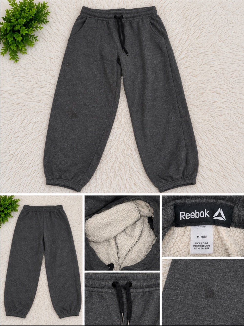 Reebok Kids Dark Charcoal Fleece-Lined Joggers